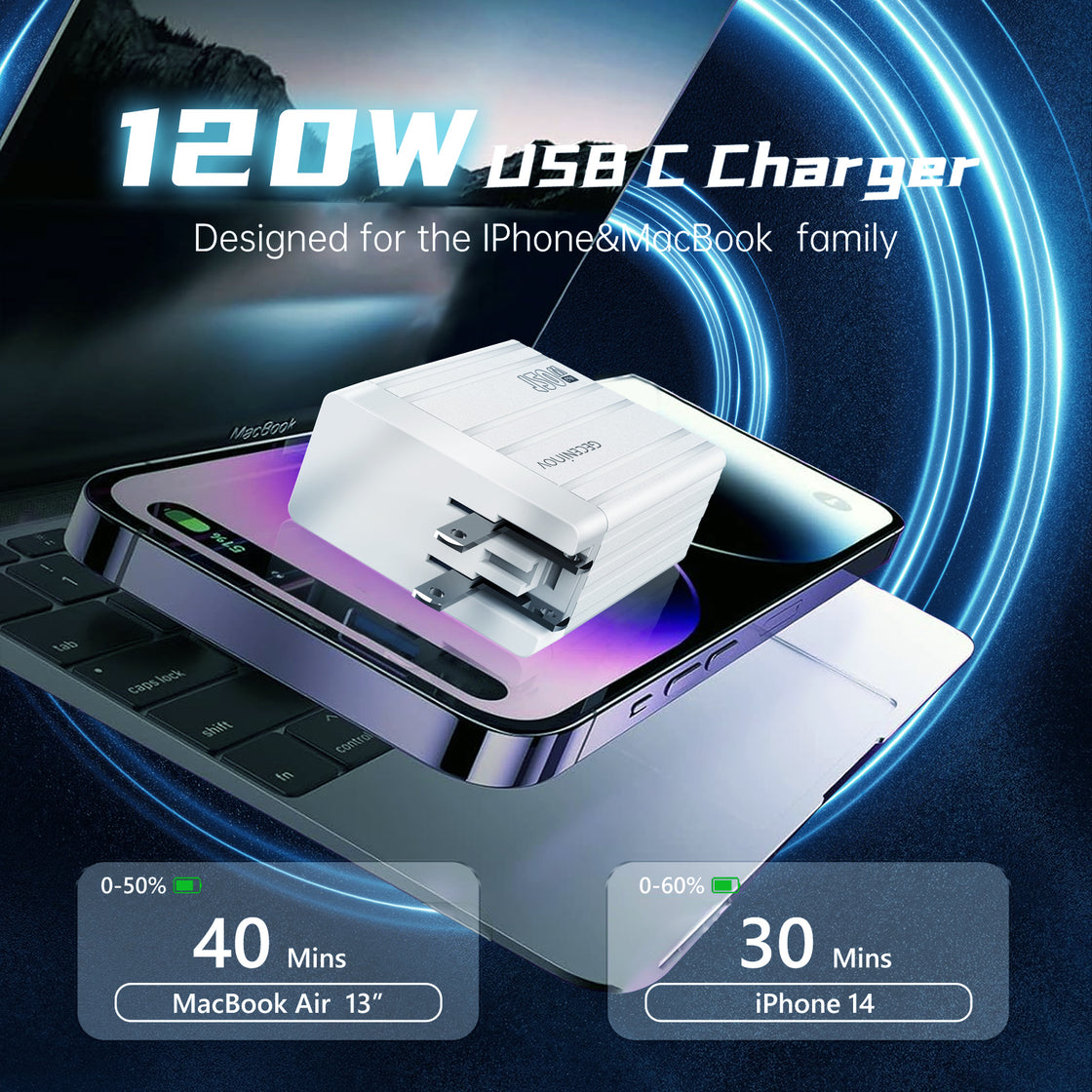 Geceninov 120W USB C  Fast Charging Block 2 Ports GaN Charger 2USB-C
