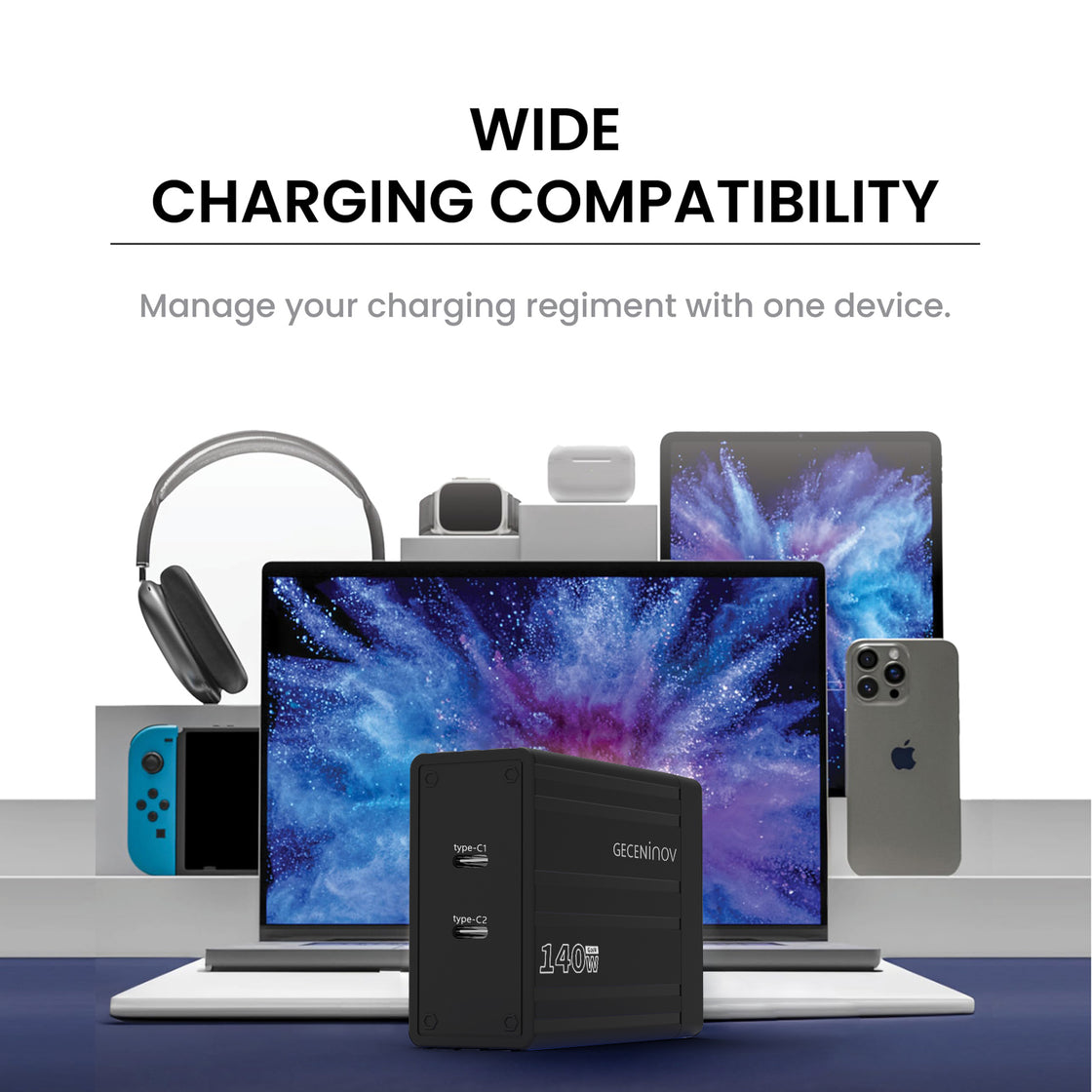 Geceninov 140W USB C  Fast Charging Block 2 Ports GaN Charger 2USB-C
